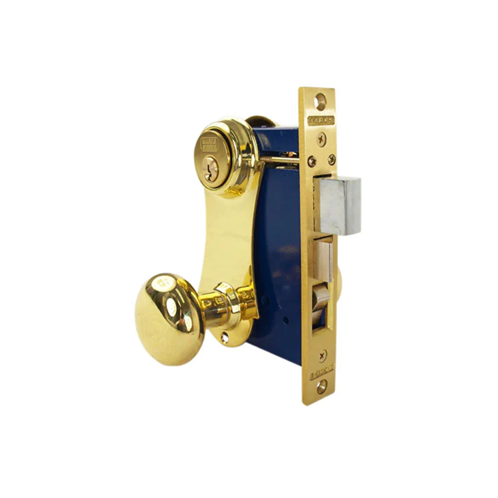 Marks USA - 21AC - Ornamental Iron Unilock Entrance Knob Mortise Lockset - Backset 2-1/2 Inch - 5 Pin - Double Cylinder - Bright Brass Questions & Answers